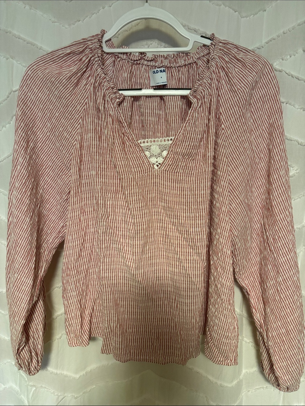 Old Navy Red and White Striped Peasant Blouse
